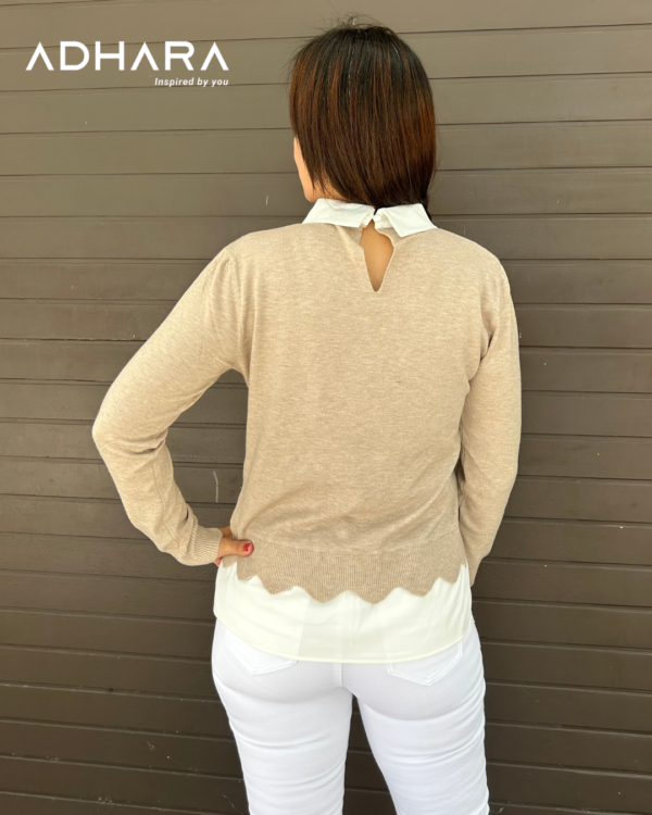 Blusa con Cuello Blanco en Rojo, Verde & Beige F513 - Image 4