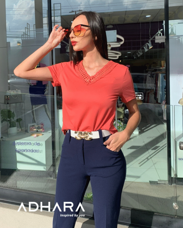 Blusa Cuello V Blanco y Naranja 2957