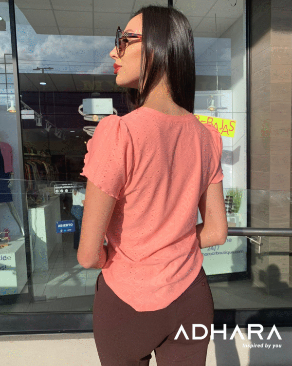 Blusa Casual Verde y Salmon 2954 - Image 5