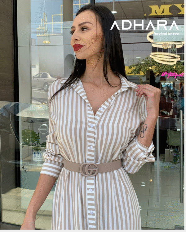 Vestido Camisero Beige Rayas 4362 - Image 2