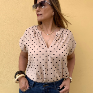 Blusa Polka Azul y Beige T21170