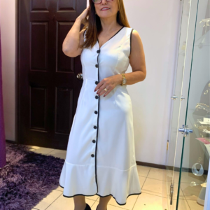 Vestido Marfil con Botones Elegant 4378